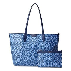 kate spade blue patterned tote with coordinating pouch